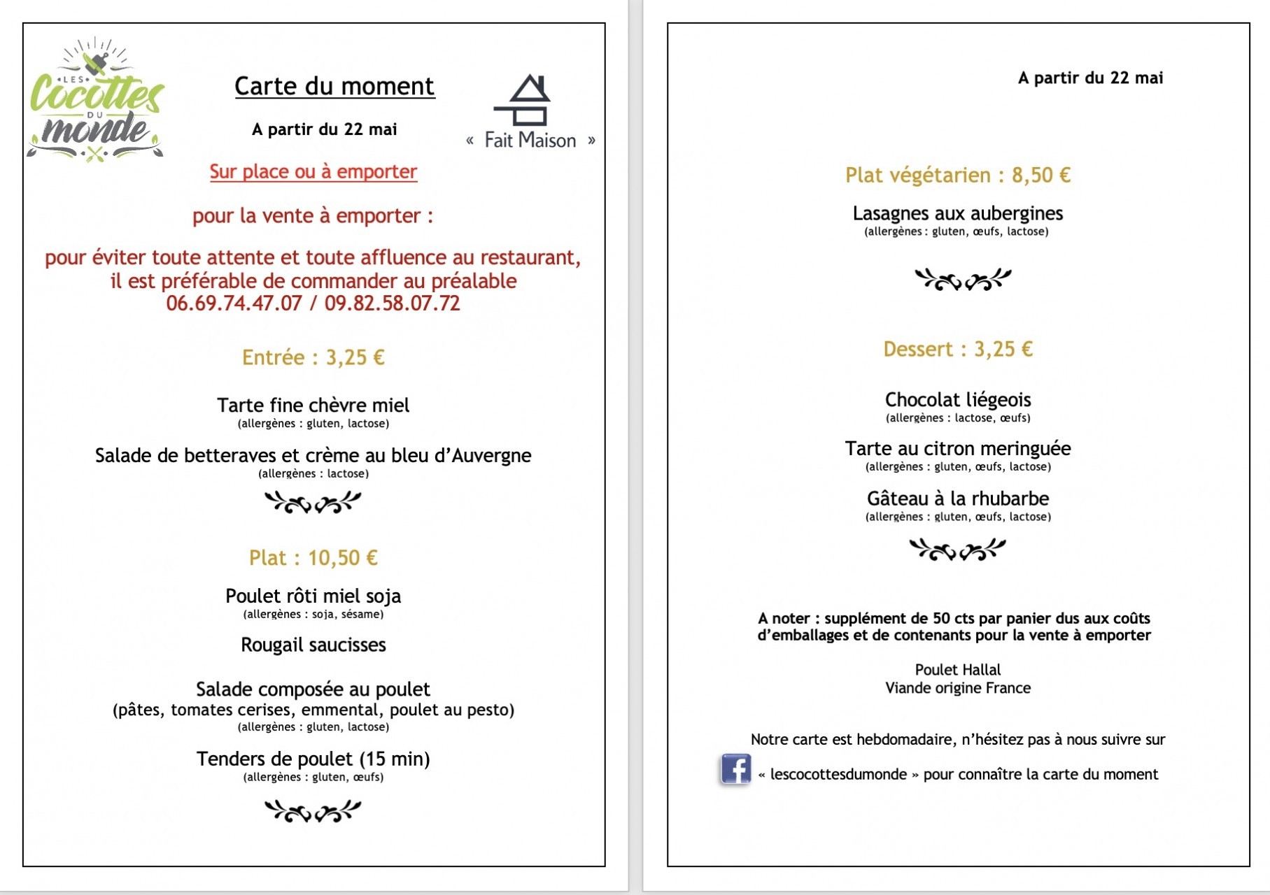 LES COCOTTES DU MONDE - Communauté de Communes du Val d'Essonne : menu de la semaine