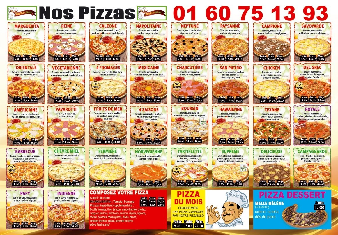 PAPILLES PIZZAS - carte pizzas