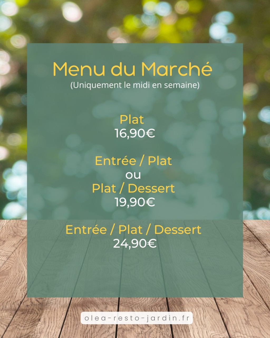 RESTAURANT OLEA RESTO'JARDIN - Communauté de Communes du Val d'Essonne : Le menu du marché